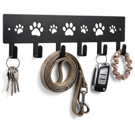 shioueoyu 6-Hooks Key Holder Wall Mount, Decorative Dog Leash Holder for Wall 9.75×2.73 inch, Metal Key Hooks Hanger Storage Rack Leash Hooks for Entrance Living Room Kitchen Gifts for Dog Lovers