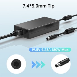 180W Charger for Dell Precision Alienware Laptop, Dell Dock WD19 WD15 Docking Station Power Cord AC Adapter LA180PM210 HA180PM210 DA180PM210-10KFT TXR1N D6JHG