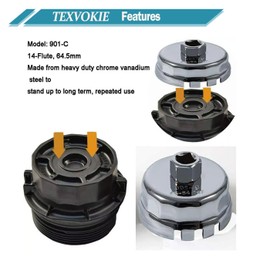 TEXVOKIE Oil Filter Wrench Tool Fit for Toyota Corolla, Prius, Prius Prime, Prius V, Matrix, CT200h, Scion iM/iQ/xD with 1.8 Liter Engines, 64mm 14 Flute Cup Style Oil Filter Removal Tool -6 Slots