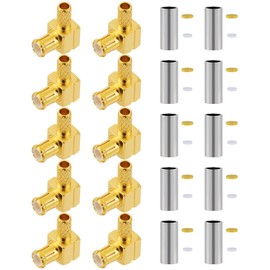 Vecys MCX Male Right Angle Crimp Connector 50 Ohm MCX Connector 90 Degree RF Coaxial Connector for RG174 RG316 RF Coaxial Cable Pack of 10