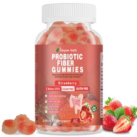 Gomitas de fibra probiótica para adultos, sin azúcar añadido, sabor a fresa, 2 mil millones de UFC, vitamina C, vitamina D, apoyo para la salud...    