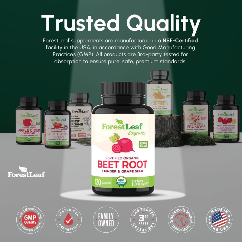 ForestLeaf USDA Organic Beet Root Capsules - Beetroot Supplement 16000
