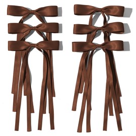 Hair Bows Clips Ribbon Bowknot with Long Tail 6 PCS,Coquette Bow Hair for Girls Coffee Hair Bows Barrettes Hair Accessories Cute Hair Accessories for Women and Teens