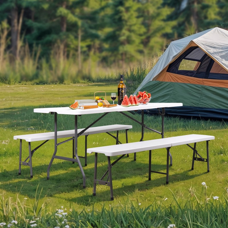 SEGAWE Folding Table Set w/2 Benches 6FT Camping Picnic Table