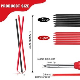 SGERUFZ 24 Pieces 2.8 mm Pencil Leads for Carpenter's Pencil, Solid Deep Hole Marker Leads Construction, Mechanical Pencil, Replacement Leads for Woodworking, Scribing, Architecture, Drawing, Black