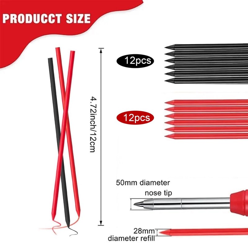 SGERUFZ 24 Pieces 2.8 mm Pencil Leads for Carpenter's Pencil,
