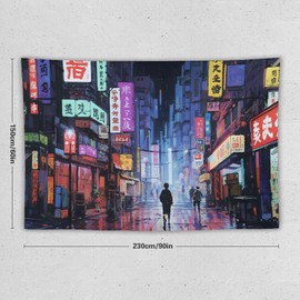Japanese Anime Art Bustling Night Market Street Scene Tapestry Wall Hanging Curtain Decor Bedroom Home Living Room Wall Art Tapestries 60"x90"