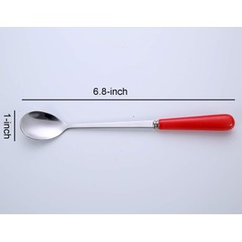 Goeielewe 3PCS Mixing Spoons for Coffee, Dessert, Ice Cream, Milkshake, Stainless Steel Iced Teaspoon with Ceramic Handle Tablespoons Espresso Cocktail Stirring Spoons, 6.8-Inch (Red)