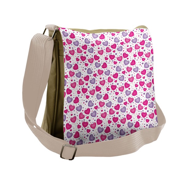 Lunarable Valentine Messenger Bag, Heart Shaped Candy Desing, Unisex Cross-body