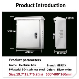 GERSIK 304 Outdoor Stainless Steel Electrical Box Enclosure, IP67 Waterproof Junction Box, Weatherproof Nema Enclosure Box, Wall-Mounted Project Boxes for Electronics with Insulation Mounting Plate