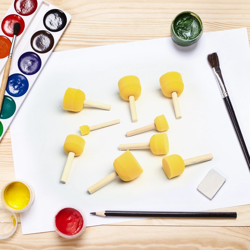 50 Pcs Round Foam Brushes - Washable Sponges with Wooden