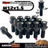 ARROW 10x Black M12x1.5 Cone Seat Lug Bolt 28mm Shank/17mm