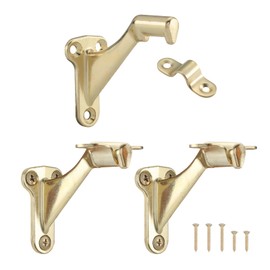 HOME MASTER HARDWARE Handrail Stair Brackets 3" Heavy Duty Staircase Hand Rail Bracket Support Hardware for Home or Office Stairways,Bright Brass with Screws 3-Pack