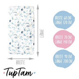 TupTam Baby Fitted Sheet for Baby Cot Bed Pack of 2, Colour: Sea Creatures Blue, Size: 90 x 200 cm