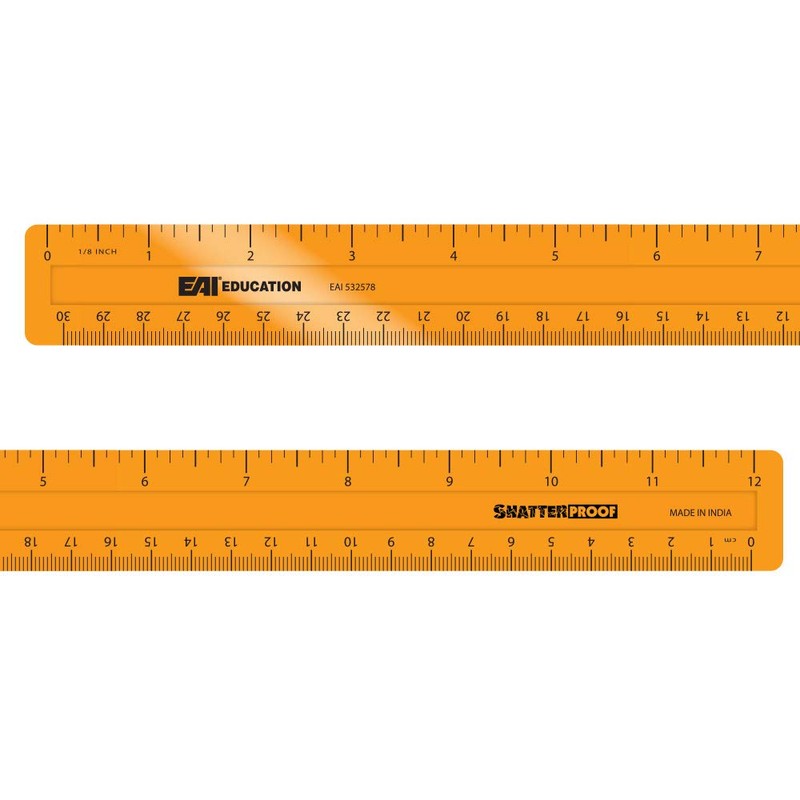 EAI Education 12" ShatterProof Ruler 1/8" Scale: Orange - Set