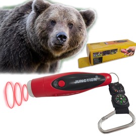 120dB Electronic Air Horn with Compass & Thermometer, Bear Horn to Scare Bears, Loud Air Horn for Safety Hiking Camping Emergency Self Defense, Electronic Whistle Bear Bells for Hiking (Red)