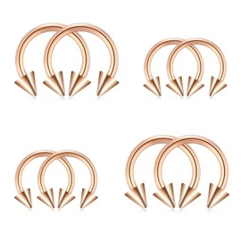 VF VFUN Stainless Steel Horseshoe Eyebrow Rings 16G Nose Rings Spike Septum Piercing Lip Ring Cartilage Earrings Hoop 8PCS Rose Gold