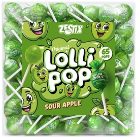 Sour Apple Lollipops – 65 Count Bulk Candy Pack, Individually Wrapped Green Suckers – Tart & Fruity Treats for Parties, Birthdays, Events & Kids
