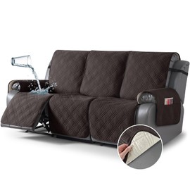 TAOCOCO 100% Waterproof Recliner Sofa Covers 3 Seater, Split Couch Covers for Reclining Couches for Kids Pets, Non Slip Reclining Couch Covers Furniture Protector with Straps(3 Seater, Coffee)