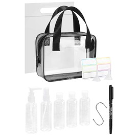 MOCOCITO Clear Travel Toiletries Bag with 100ml Travel Bottles Waterproof Wash Bags Toiletry Bag Set Bottles Approved by EU & UK Hand Luggage Rules Clear Makeup Bag for Women and Men