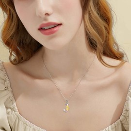 POPLYKE Sterling Silver Initial Alphabet Letter Script Name Pendant Chain Necklace for Women for (Sunflower J)