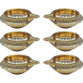 Brass Diya Oil Lamp for Pooja | Home Decorative | Deepawali Pooja Diya | Akhand Jyot Diya | Unique Design | Festival Gifts Items Set Home and Temple Decor Lot of (6)