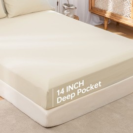 Simple&Opulence Linen Fitted Sheet (1 Piece) - 14 Inch Deep Pocket Mattress Cover Natural Flax Cotton Blended Soft Breathable Bedding - Linen, Full Size