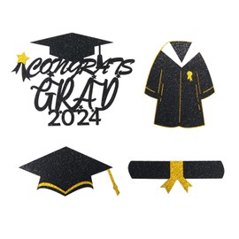 ArtAubrey 16 PCS Black & Gold Decorations, Class of 2024 Graduation Vase Decorations, Class of 2024 Graduation Party Decorations, Graduation Table Decorations