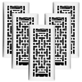 5Pcs, Sierra Grates 4" x 10" Oriental Design Steel Floor Register in Glacier White Finish for Floor l- Decorative Air Vent Covers- Floor Register 4” x 10”