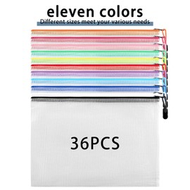 36 pcs Mesh Zipper Pouch,11 Colors,Water Proof File Bags,A4 Size Multipurpose for Office, School, Board Game, Puzzles, Cosmetics, Travel, and Home Supplies Organization Storage