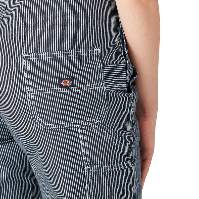 Dickies Women's Hickory Stripe Boyfriend Bib Overalls, Stonewashed Hic