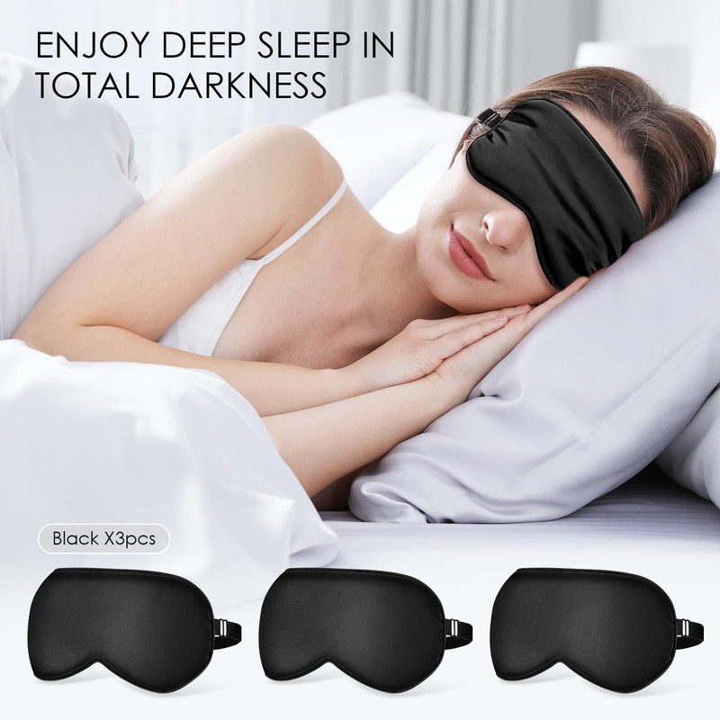 FlyCoco 3PCS Silk Eye Mask for Sleeping, Soft Comfortable Lightweight