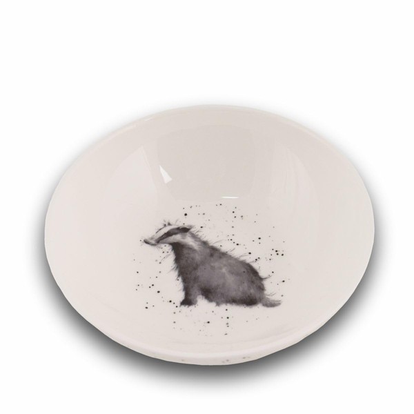 Wrendale Designs Porcelain Cereal Bowl Flat Badger Design Approx. 15.3 cm D Approx. 400 ml by British Artist Hannah Dale for Cereal Dessert Dessert Ice Cream Snacks & Soups or as a Gift
