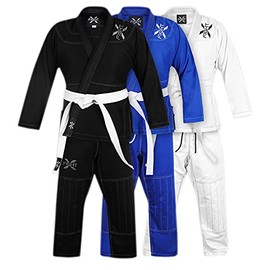 FightX Kids Jiu Jitsu Gi for Childs Brazilian Lightweight Suit BJJ with Free Belt Professional Martial Arts BJJ Gi in 3 Colors & Adjustable Sizes to Fit Your Child Perfectly (White, K000)