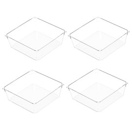 Amtido 4 Pack Drawer Organisers - Sturdy Clear Plastic - Versatile Storage for Kitchen, Bathroom, Utensils, Makeup, Office, and Desk Accessories (15.2cm x 15.2cm x 5.1cm)