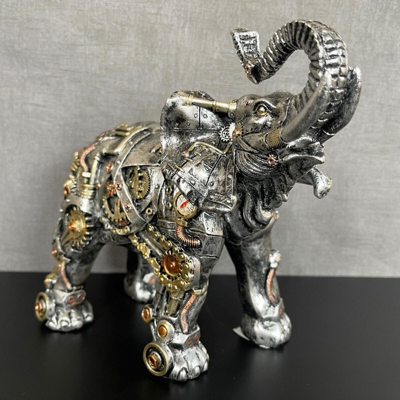 Darthome Steampunk Elephant Ornament Industrial Silver Resin Gothic African Animal