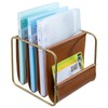 MyGift Modern Brass Tone Metal & Caramel Leatherette Desktop Folder