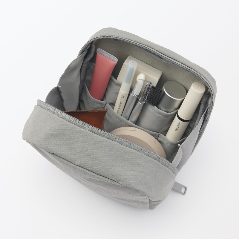 MUJI 84475863 Wrinkle Nylon Wide Open Square Pouch, Gray, Approx.