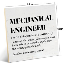 Mechanical Engineer Gifts for Women Men, Mechanical Engineer Definition Wood Signs Plaque Keepsake Home Office Desk Decor for Birthday Christmas 6.2 X 6.2 Inches