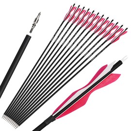 wolfman 31" Carbon Arrows Archery Hunting Arrows Targeting Practice Arrows with 5" Turkey Feathers Spine 500 for Recurve Bow and Compound Bow 6/12pcs (Pink, 12pcs)