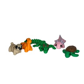 FiJax DESIGNS Mini Articulated Animal Figurines – 5 Pack with Rainbow Egg – 3D Printed Desk Decor – Turtle, Puppy, Axolotl, Brontosaurus, Dragon – Fun Collectible Gift for Adults and The Imaginative