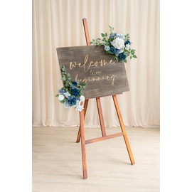 Ling's moment 2pcs Fall Wedding Artificial Floral Swag Welcome Sign Flowers Backdrop Garland Dusty Blue Navy for Ceremony Reception Door Wall Easel Home Decoration Entryway Outdoor Head Table Decor
