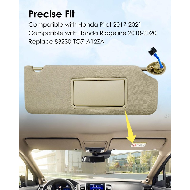 Right Passenger Side Sun Visor Compatible with Honda Pilot 2017-2021