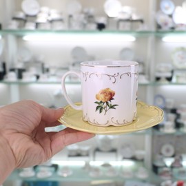 GuangYang Elegant Embossed 8 oz Tea Cups Set of 6, Color Glazed and Fancy Floral Pattern (Perfect Size for Tea, Cappuccino,Chocolate Drinks etc.)
