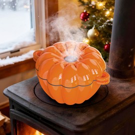 Wood Stove Steamer, Wood Stove Humidifier, Woodstove Steamer, Cast Iron Humidifier for Wood Stove 2.4 Quart Large Capacity Rust Resistant, Orange & Pumpkin