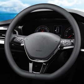XHRING D-Shaped Car Steering Wheel Cover for Rivian R1T R1S 2023 2024 2025 Accessories Women Men, Leather Black 14 ½''-15''