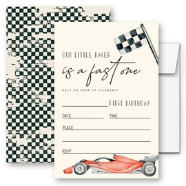LoaHak Fast One Birthday Invitation - Race Car Party Invitation for First Birthday
