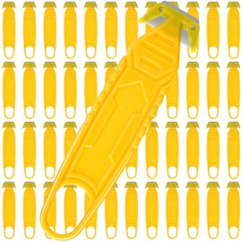 Therwen Safety Box Cutter Knife of Stainless Steel Concealed Blade Package Opener with Tape Splitter for Carton Cardboard Wrap Letter Work Bag Straps Film Utility Tool(Yellow,30 Pcs)