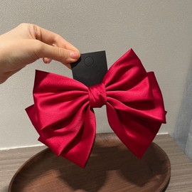 Hair Clip, Barrette, Hair Ornament, Hair Accessory, Big Ribbon, Simple, Handmade, Spring Clip, lolita, Fashionable, Handmade, for School Entrance, Weddings, Formals, Commuting to Work (Burgundy - Big 3 Layers)