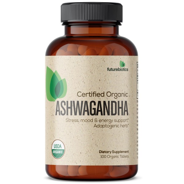 Futurebiotics Certified Organic Ashwagandha, Stress Mood & Energy Support Adaptogenic Herb, Non-GMO, 100 Organic Tablets